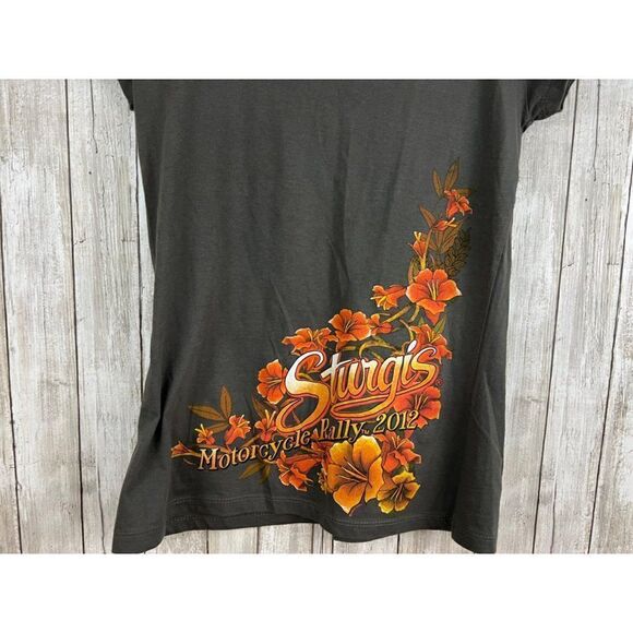 2012 Sturgis Motorcycle Rally Floral Design Women's Black  T-Shirt XL - Picture 4 of 9